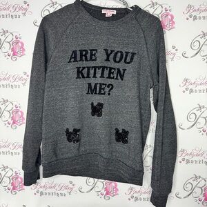 Bow & drape New York sweater are you kitten me with sequin bling embroidery